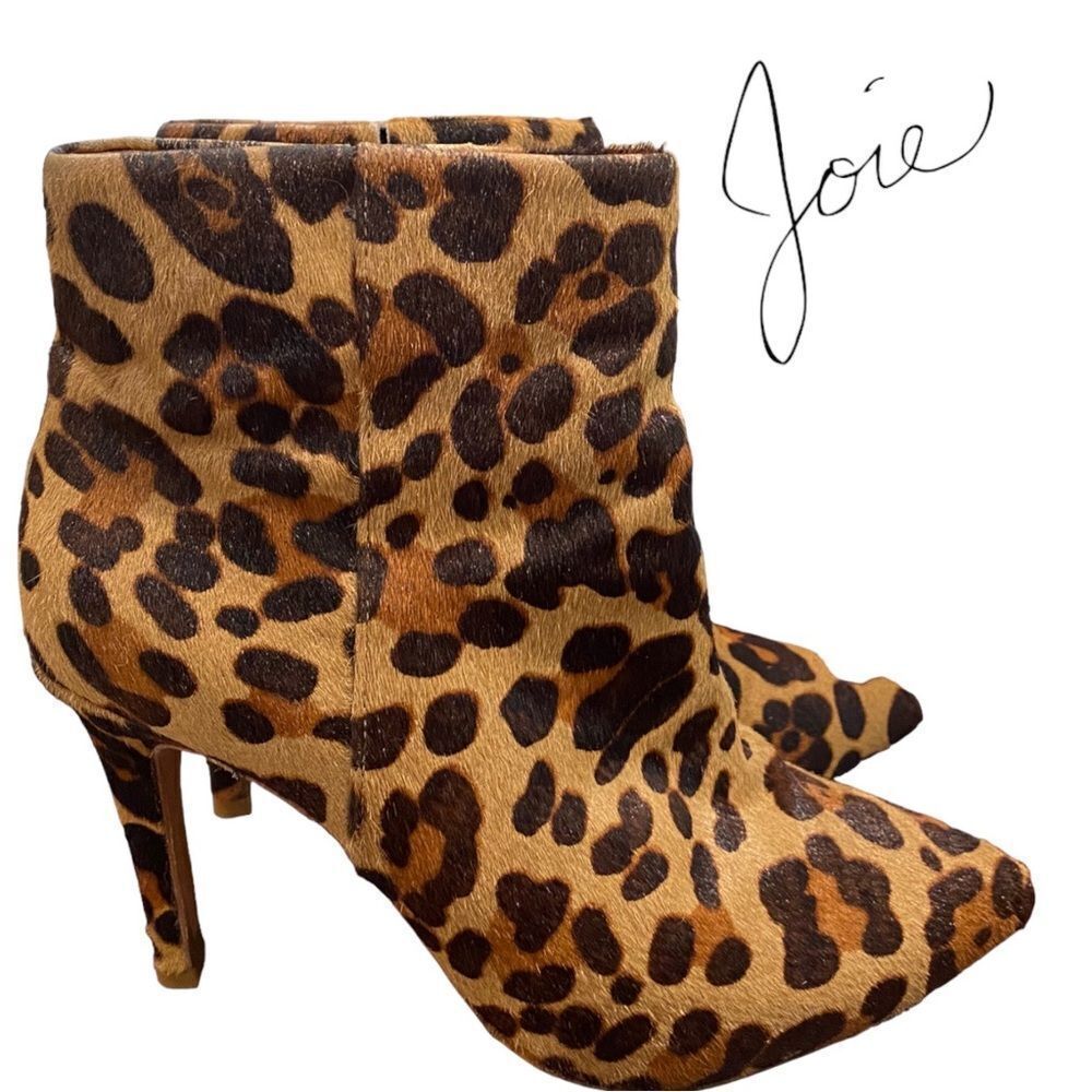 Joie Lina Leopard Calf Hair Heeled Slide On Ankle Booties Boots Dustbag Box 36 6